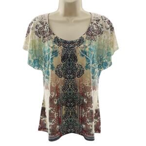 Live and Let Live Shirt‎ Womens Rhinestone Boho Top Size Small Crochet Artsy Y2K